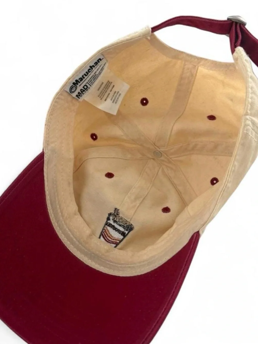 Two-Tone Beige and Maroon Baseball Cap